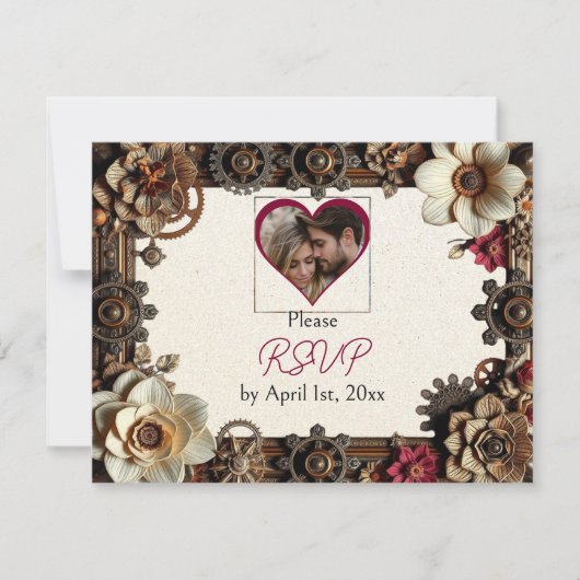 Steampunk Gothic thema bruiloft RSVP Kaartje (Voorkant)
