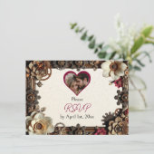 Steampunk Gothic thema bruiloft RSVP Save The Date (Staand voorkant)