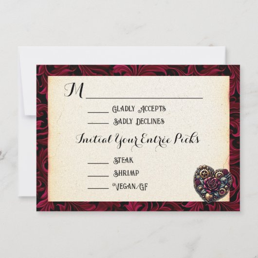 Steampunk Gothic thema bruiloft RSVP Save The Date (Achterkant)