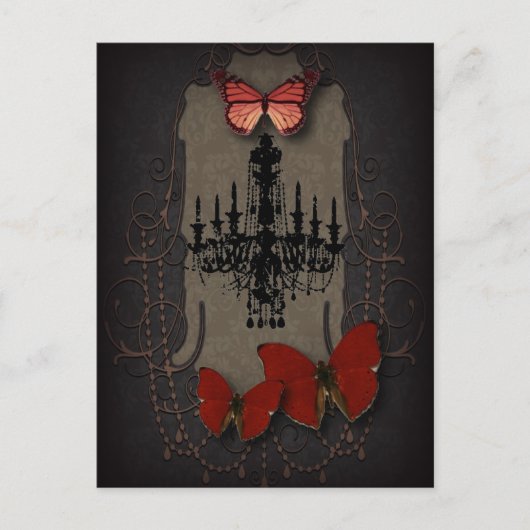 steampunk gothic vlinderparis  kroonluchter briefkaart (Voorkant)