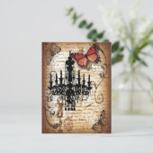 steampunk gothic vlinderparis  kroonluchter briefkaart (Staand voorkant)