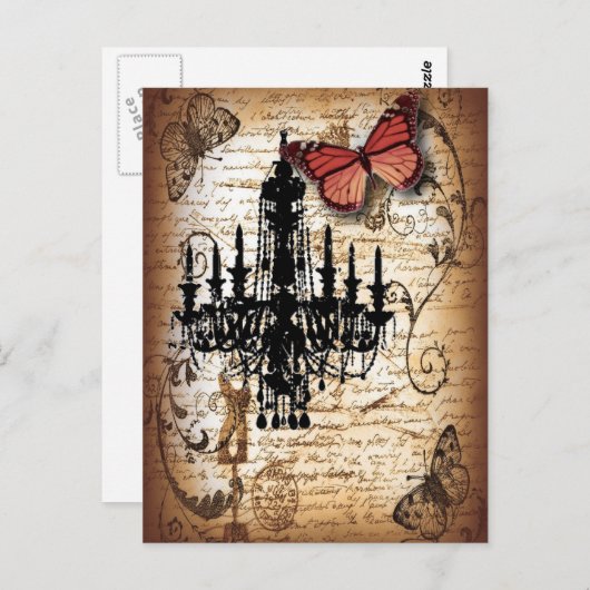 steampunk gothic vlinderparis  kroonluchter briefkaart (Voorkant / Achterkant)