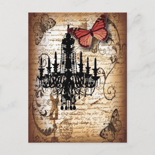 steampunk gothic vlinderparis  kroonluchter briefkaart (Voorkant)