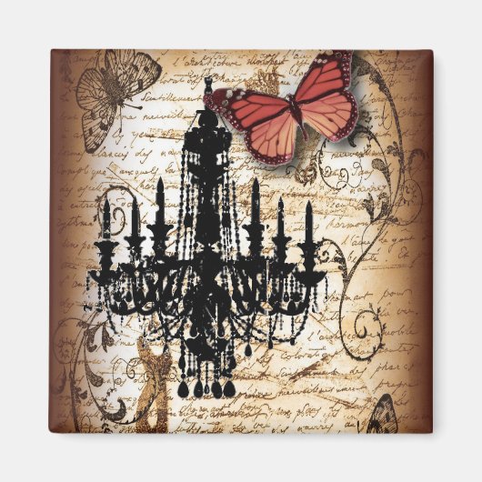 steampunk gothic vlinderparis  kroonluchter magneet (Voorkant)