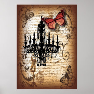 steampunk gothic vlinderparis kroonluchter poster