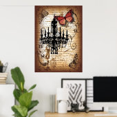 steampunk gothic vlinderparis  kroonluchter poster (Thuiskantoor)