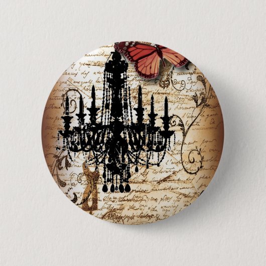 steampunk gothic vlinderparis  kroonluchter ronde button 5,7 cm (Voorkant)