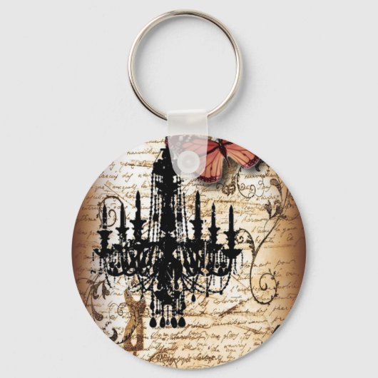steampunk gothic vlinderparis  kroonluchter sleutelhanger (Voorkant)