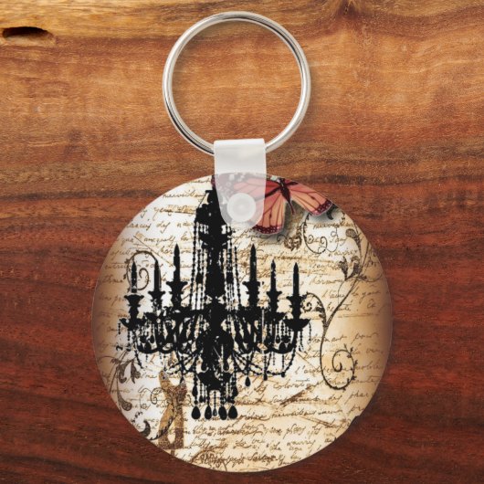 steampunk gothic vlinderparis  kroonluchter sleutelhanger (Voorkant)