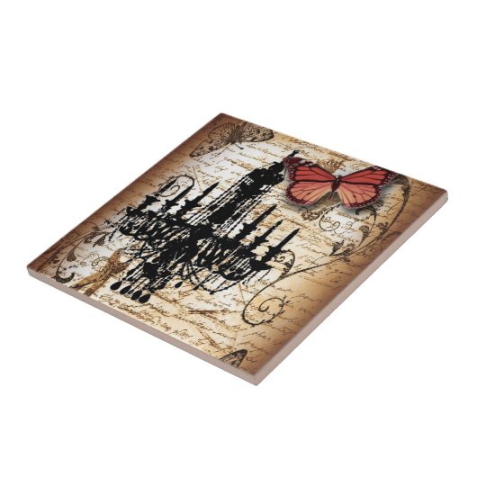 steampunk gothic vlinderparis  kroonluchter tegeltje (Zijkant)