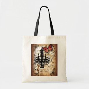 steampunk gothic vlinderparis kroonluchter tote bag