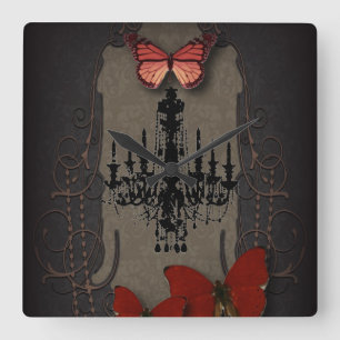 steampunk gothic vlinderparis  kroonluchter vierkante klok