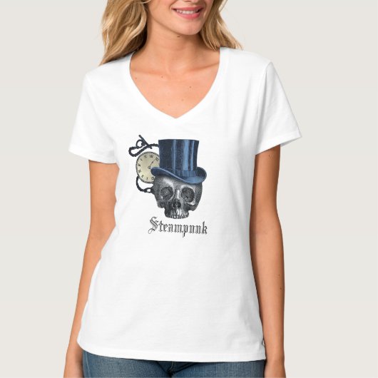 Steampunk gothische punk klokken en schedels T-Shi T-shirt (Voorkant)