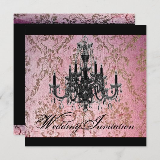 steampunk gotische damasten kroonluchter bruiloft kaart (Voorkant / Achterkant)