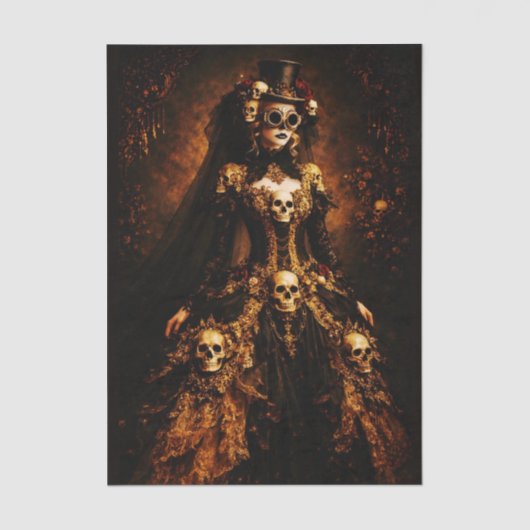 Steampunk gotische dame, schedeljurk FJ3R decoupag Tissuepapier (Voorkant)