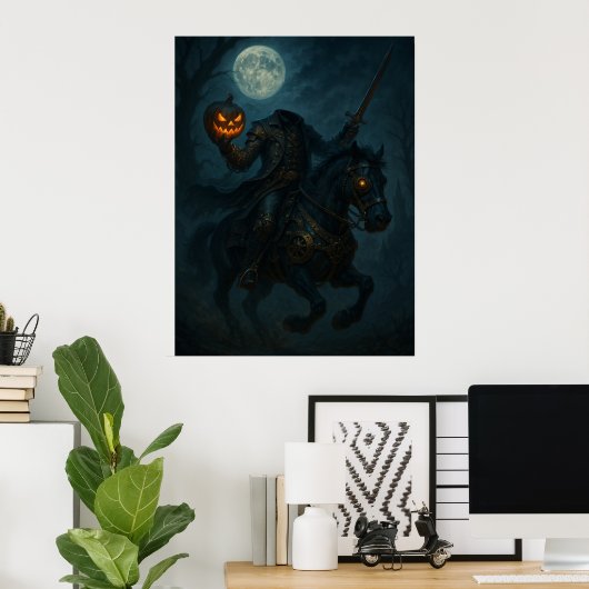 Steampunk gotische paardrijder zonder hoofd poster (Thuiskantoor)