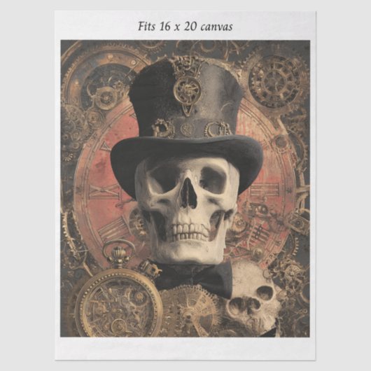 Steampunk Gotische Schedel Decoupage 16x20 Canvas Tissuepapier (Voorkant)