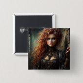 Steampunk gotische vrouw vierkante button 5,1 cm (Voorkant /achterkant)