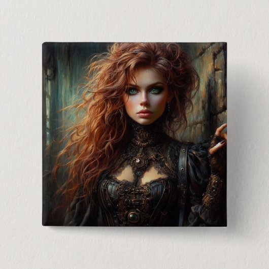 Steampunk gotische vrouw vierkante button 5,1 cm (Voorkant)