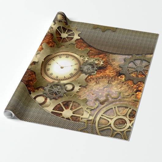 Steampunk, gouden vormgeving cadeaupapier (Uitgerold)