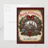 Steampunk Greenery Kaarsen Krans Cogs Kerstmis Feestdagenkaart (Voorkant / Achterkant)
