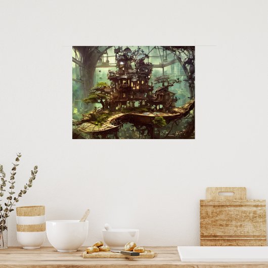 Steampunk Greenhouse in het Oerwoud Poster (Keuken)