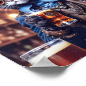 Steampunk grijze kat met hoge hoed, bril, bier - poster (Hoek)