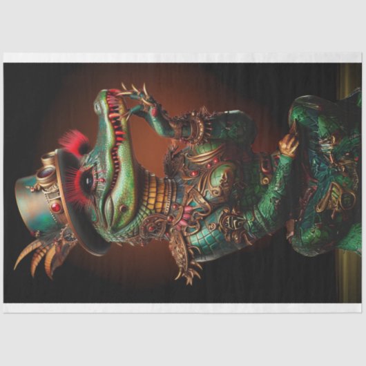 Steampunk Groen Gekleurde Alligator Decoupage Tissuepapier (Voorkant)