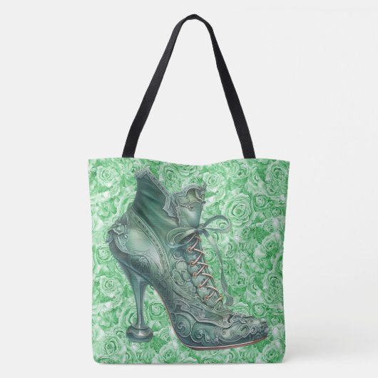 Steampunk groene laarzen op rozen grote schouderta tote bag (Achterkant)