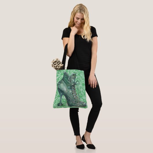Steampunk groene laarzen op rozen grote schouderta tote bag (Op model)