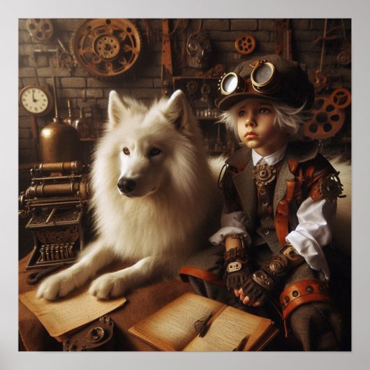 Steampunk Grot Kind - Pet Wolf 05 Poster (Voorkant)