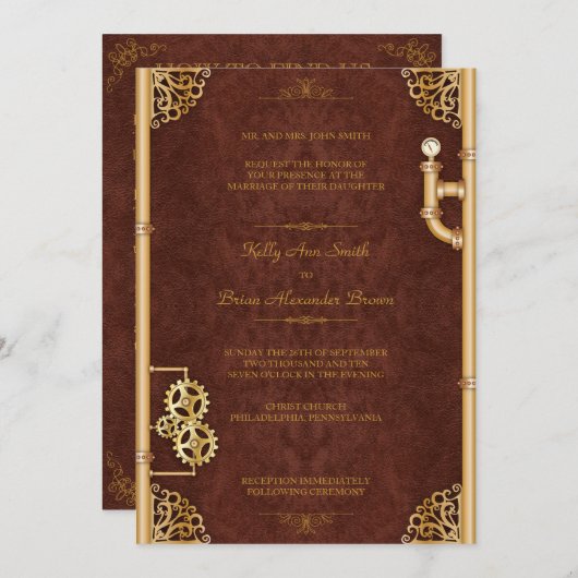 Steampunk grote rechthoekige uitnodiging (Voorkant / Achterkant)