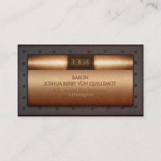 Steampunk grunge rivette borden van messing monogr visitekaartje (Voorkant)