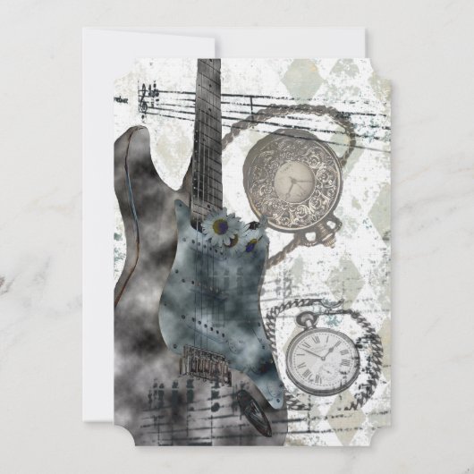 Steampunk Guitar Time Music Wedding Invitation Kaart (Achterkant)