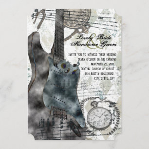 Steampunk Guitar Time Music Wedding Invitation Kaart