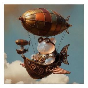 Steampunk Gummy Bear Piloot in Fantasie Luchtship Perfect Poster