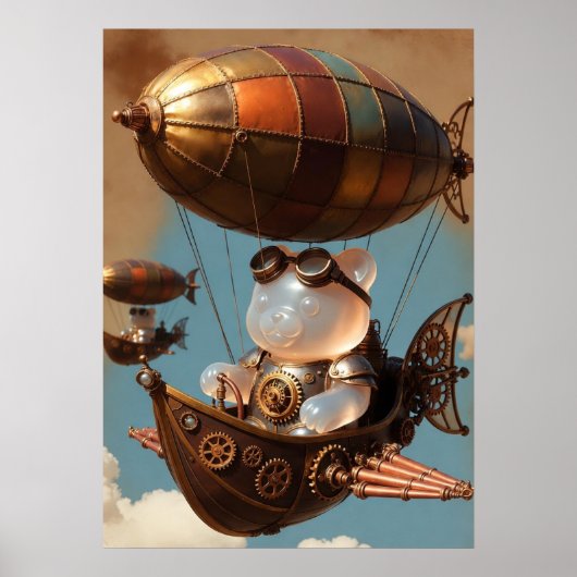 Steampunk Gummy Bear Pilot in Fantasy Airship Poster (Voorkant)