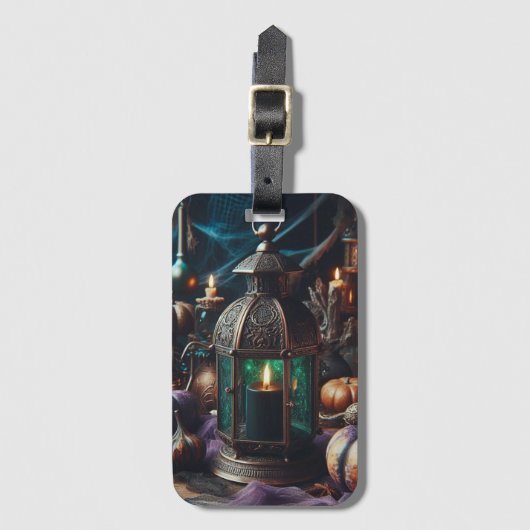 Steampunk Halloween Clockwork Black Lantern Bagagelabel (Voorkant (verticaal))