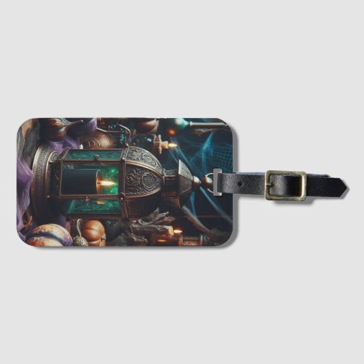 Steampunk Halloween Clockwork Black Lantern Bagagelabel (Voorkant (horizontaal))
