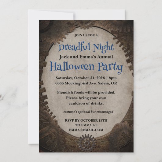 Steampunk Halloween Feestuitnodiging Kaart (Achterkant)
