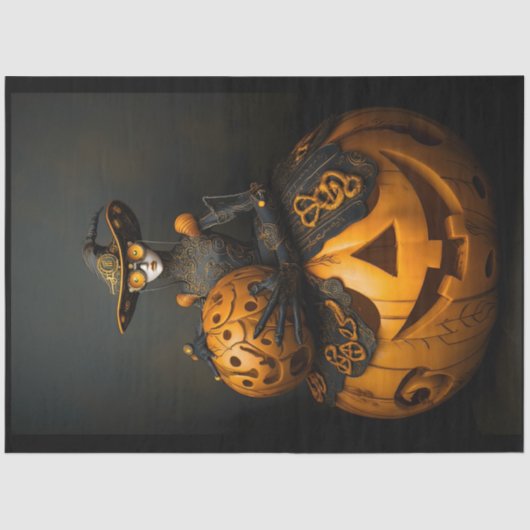 Steampunk Halloween Pompoen Lady F2L Decoupage Tissuepapier (Voorkant)