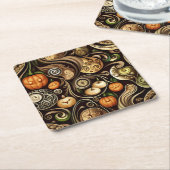 Steampunk Halloween Pumpkin & Swirl Paper Bord Kartonnen Onderzetters (Schuin)