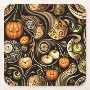 Steampunk Halloween Pumpkin & Swirl Paper Bord Kartonnen Onderzetters