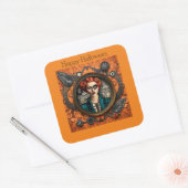 Steampunk Halloween Vrouw Vierkante Sticker (Envelop)