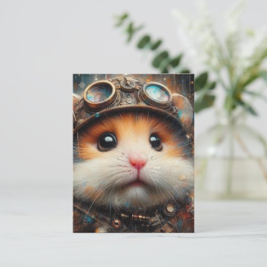 Steampunk Hamster Briefkaart (Staand voorkant)