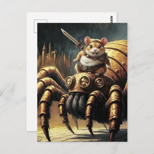 Steampunk Hamster en Spider Briefkaart (Voorkant / Achterkant)