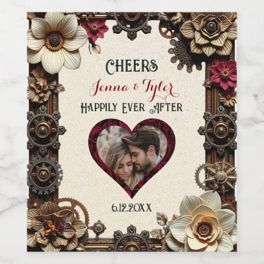 Steampunk Happily Ever After | Proost Trouwen Wijn Etiket (Enkel label)