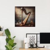 Steampunk harp = bladmuziek achtergrond poster (Thuiskantoor)