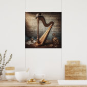 Steampunk harp = bladmuziek achtergrond poster (Keuken)