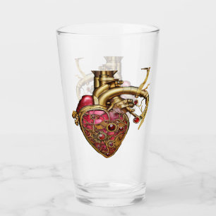 Steampunk Hart Anatomische Robijnen en Tandwielen Glas